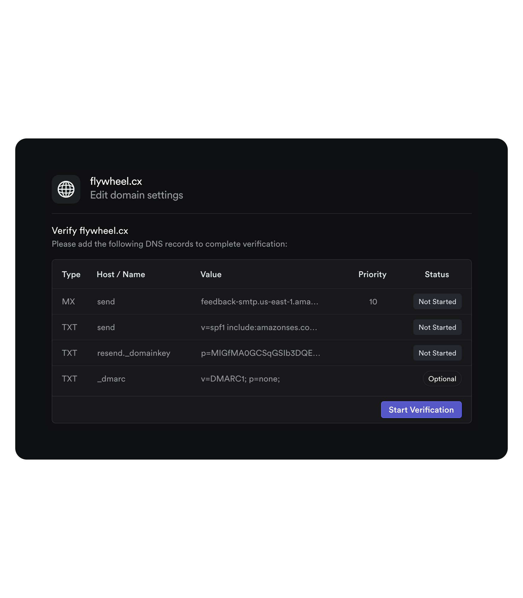 Domain Settings Interface
